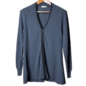 Textures Size 0 Full Zip Longline Cardigan Cotton Jacket Made in USA Blue Gray